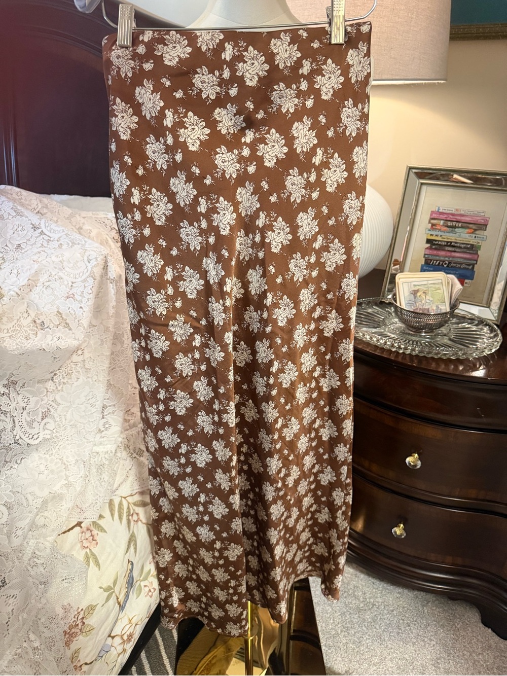 Altar'd State Brown Floral Slip Skirt with Cream Print - Picture 4 of 5